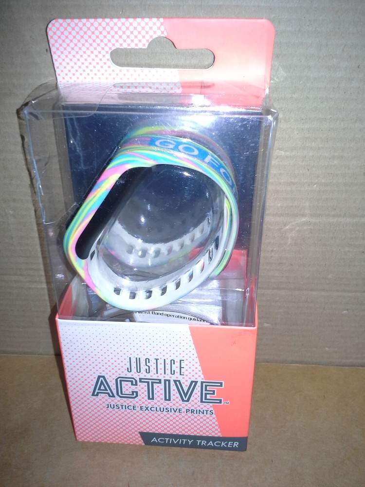 Justice Active Activity Tracker Multi-Color "Go For It" Band. Damage Box