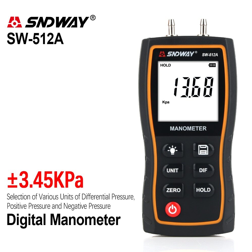 Digital Manometer LCD Display Temperature Tool Pipes Pressure Measuring Device