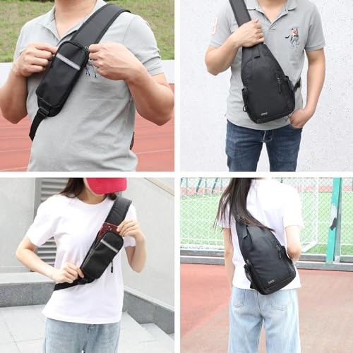 Crossbody Sling Backpack Sling Bag for Men Women, Travel Hiking Chest Black