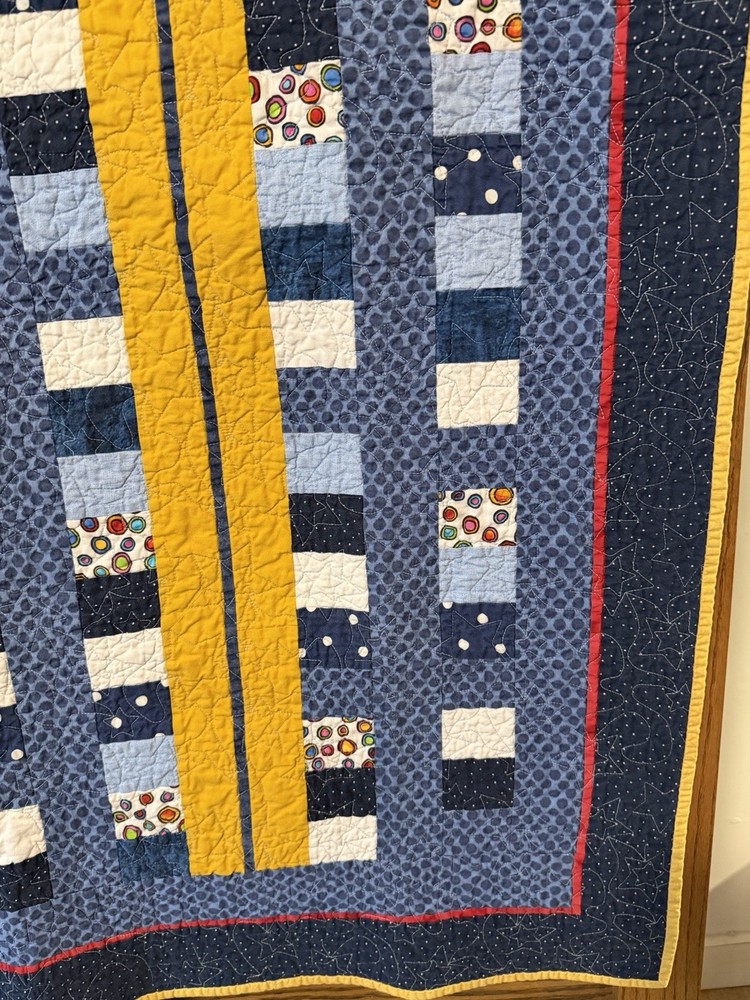 New Patchwork Quilt Throw Blanket Handmade Signed Reversible Stars 58”x42”