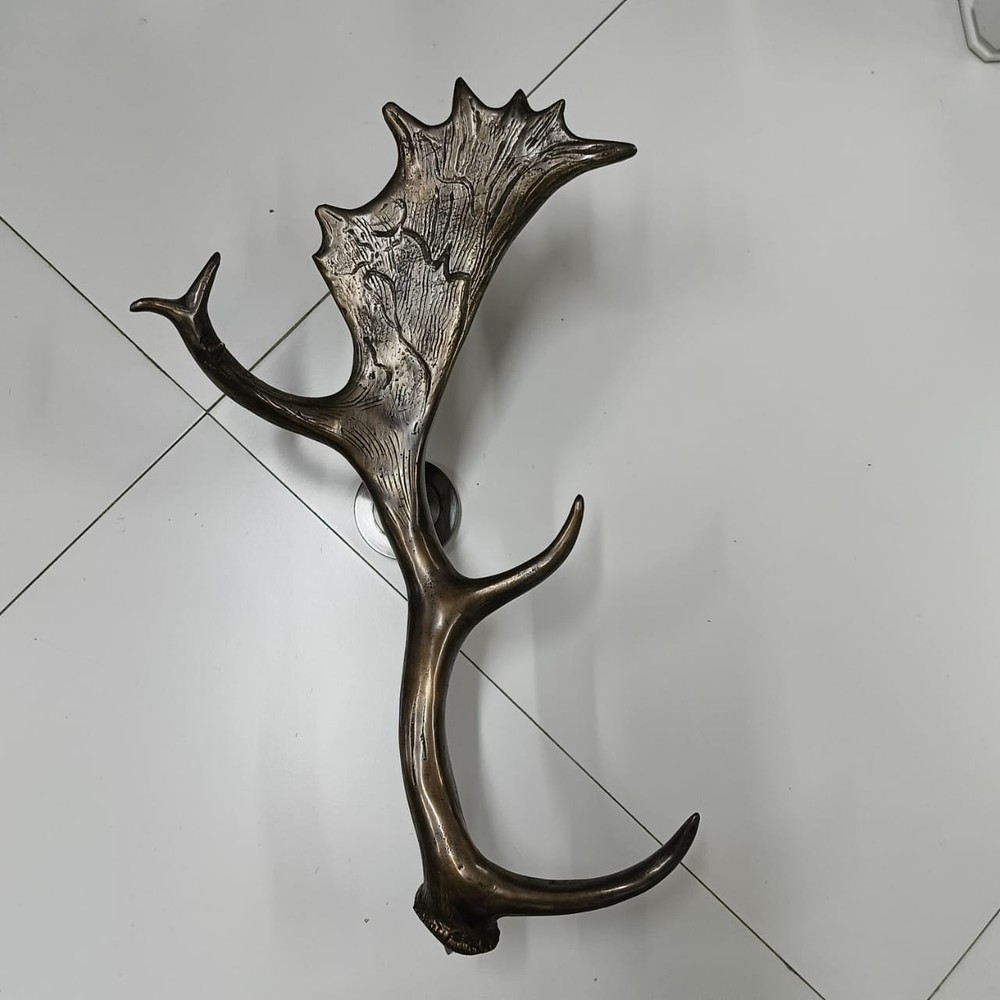 amazing BRASS Large Antler Moose Deer door pull hand made rustic heavy hook