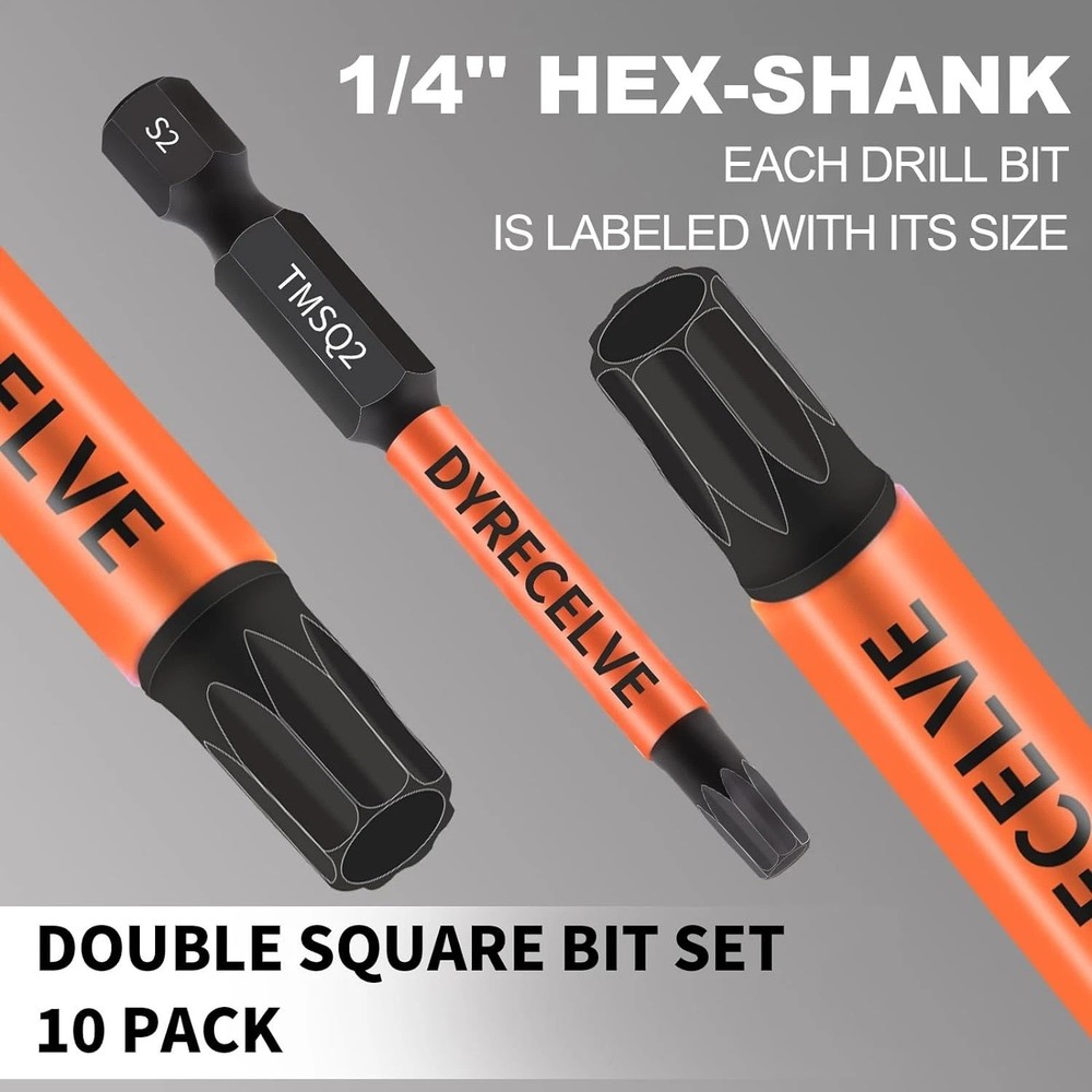 Professional 10-Pack 8 Point Torx Star & Double Square Bit Set - Premium S2 Allo