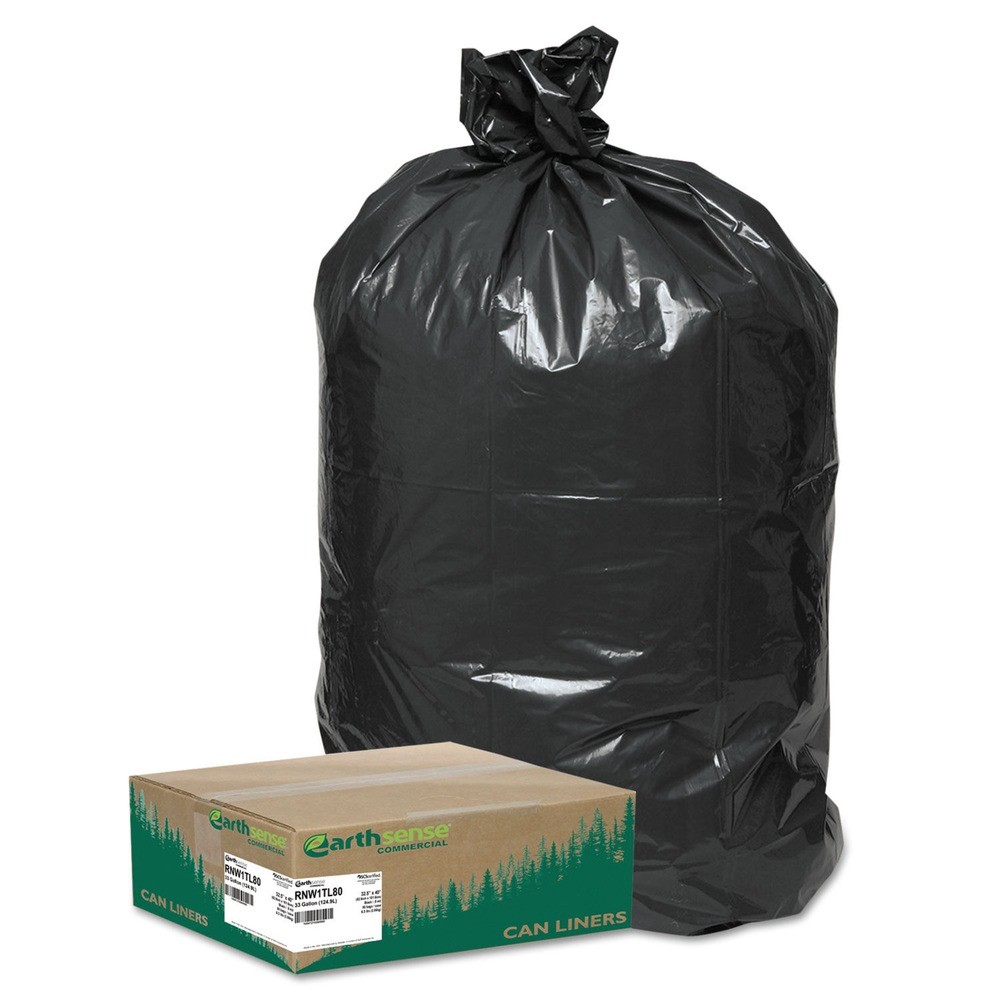 Earthsense Commercial RNW1TL80 33 gal LLD Trash & Yard Bags - BLK (80/CT) New