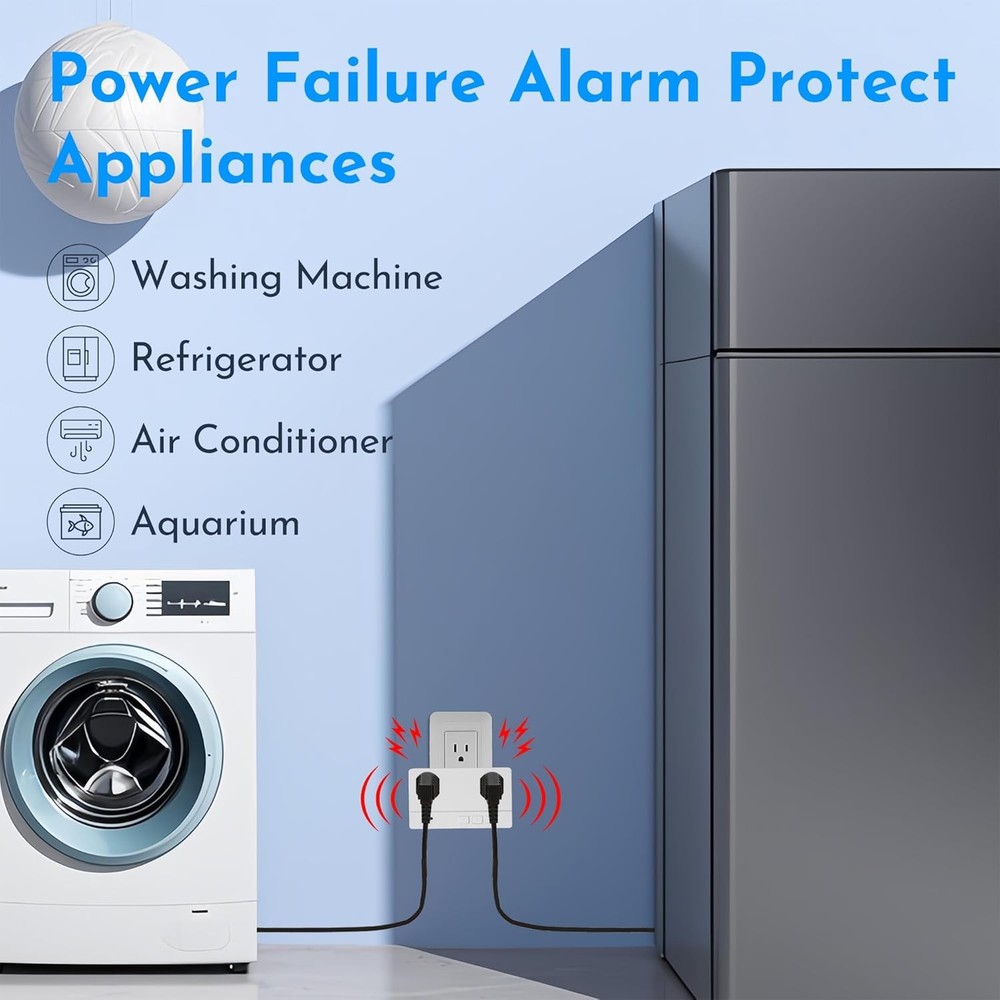 Power Failure Alarm with 2 Socket,80-110dB Adjustable Freezer 4...