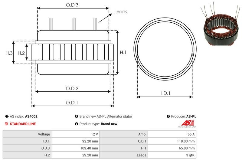FOR CAR STARTER AS4002 STATOR, ALTERNATOR