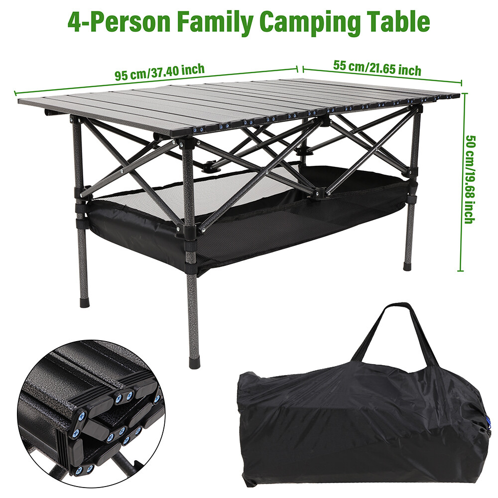 Camping Table That Fold up Lightweight, Aluminum Folding Table Roll Up Table 37"