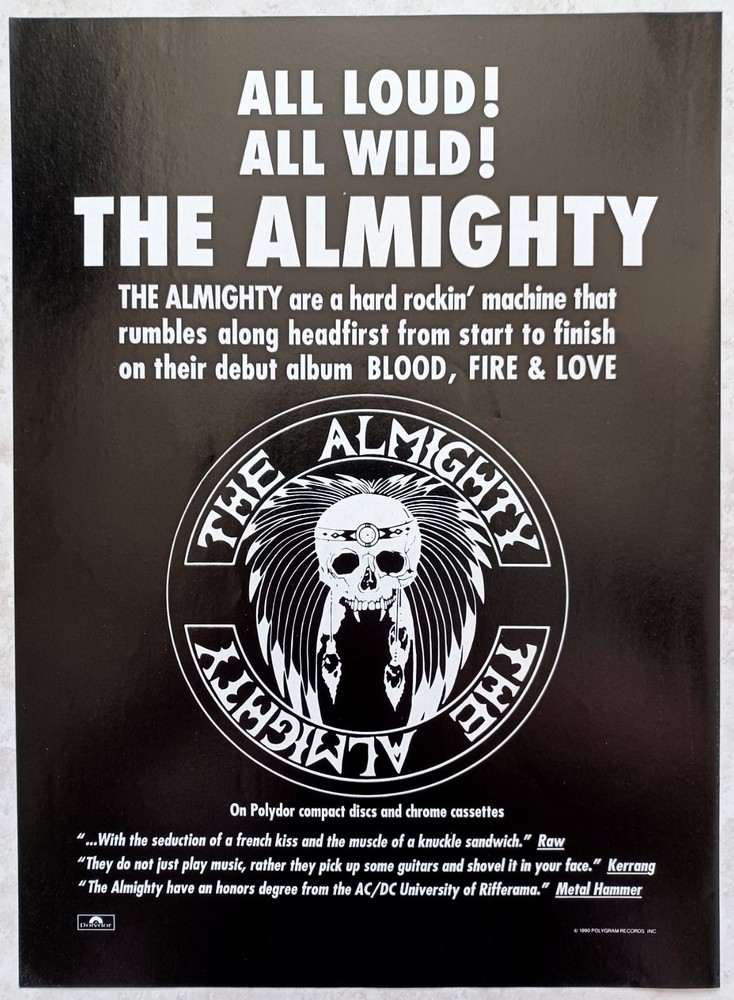 THE ALMIGHTY~BLOOD FIRE & LOVE~1990 ALBUM PROMO~VTG PRINT AD ADVERT POSTER PINUP