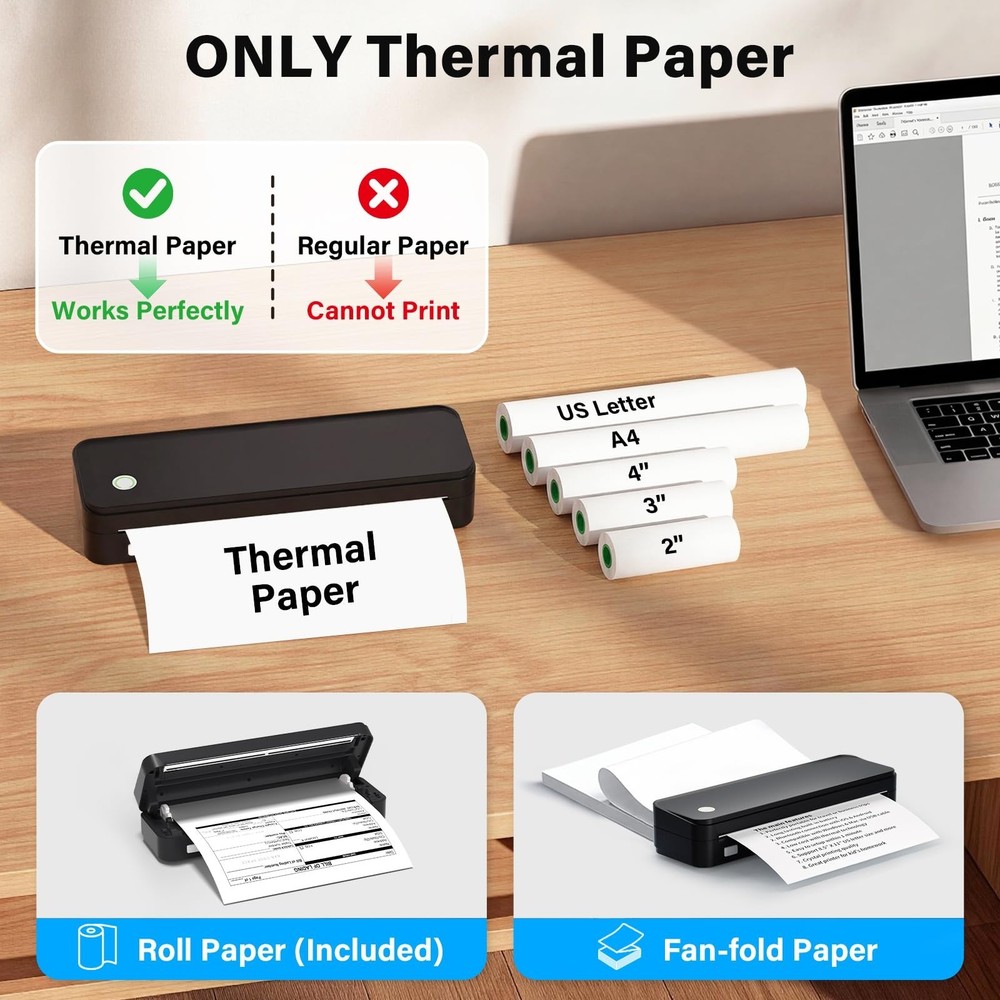 Gloryang Inkless Portable Printer for Travel, Wireless Thermal Printer