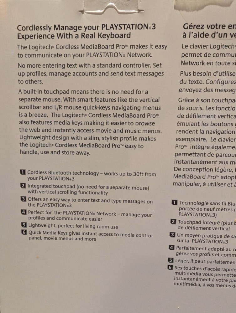 Logitech Cordless MediaBoard Pro for Playstation 3 PS3~Open Box Bluetooth