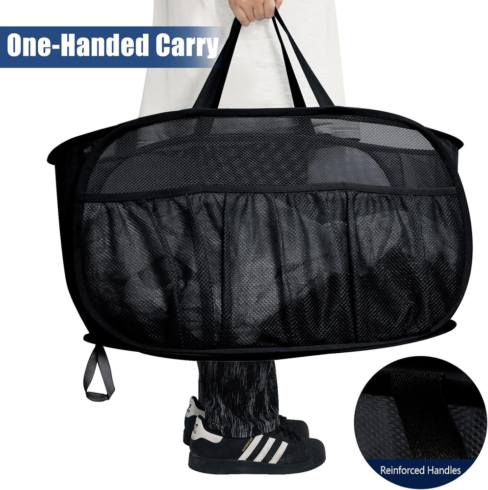 Collapsible Laundry Baskets, Upgrade Pop Up Laundry Hamper with Convenient Ba...