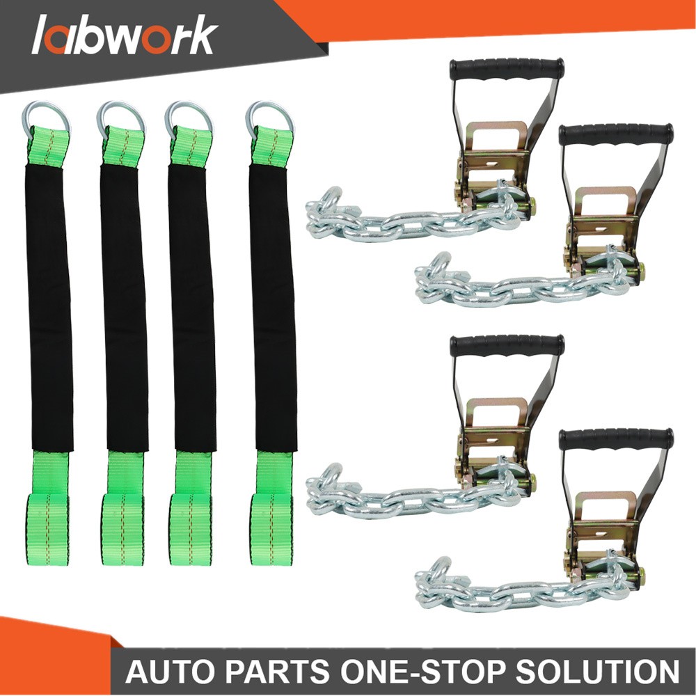 Labwork Lasso Car Tie Down Chain Anchors 2"x96" 4 Pack High-Viz 3300 lbs SWL