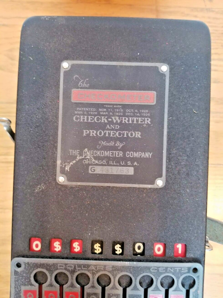 Antique Vintage 1920s Pre Paymaster Check Writer & Protector CHECK-O-METER