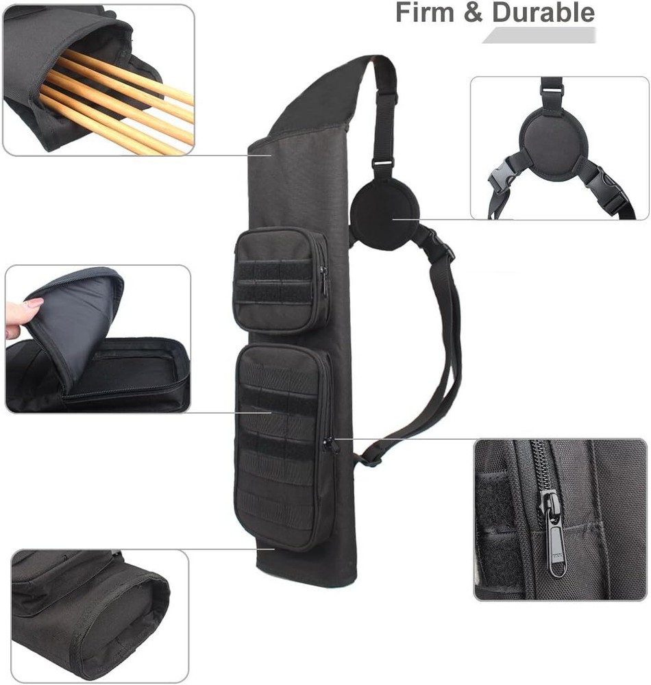Black Molle Design Archery Quiver With Adjustable Straps And Storage Pocket