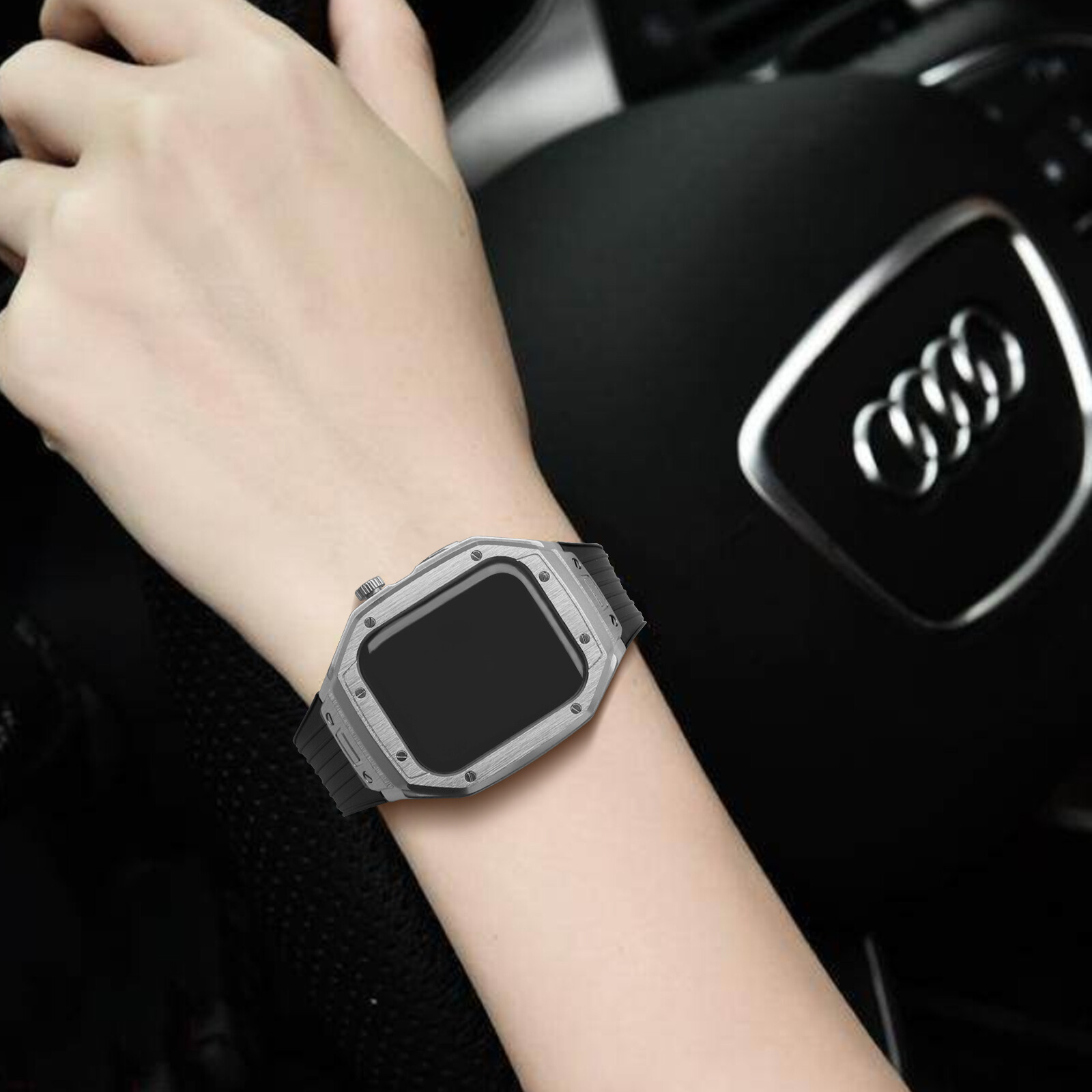 Luxury Metal Case For Apple Watch 9 8 7 45mm Mod Kit Series 6 5 4 44mm TPU Strap