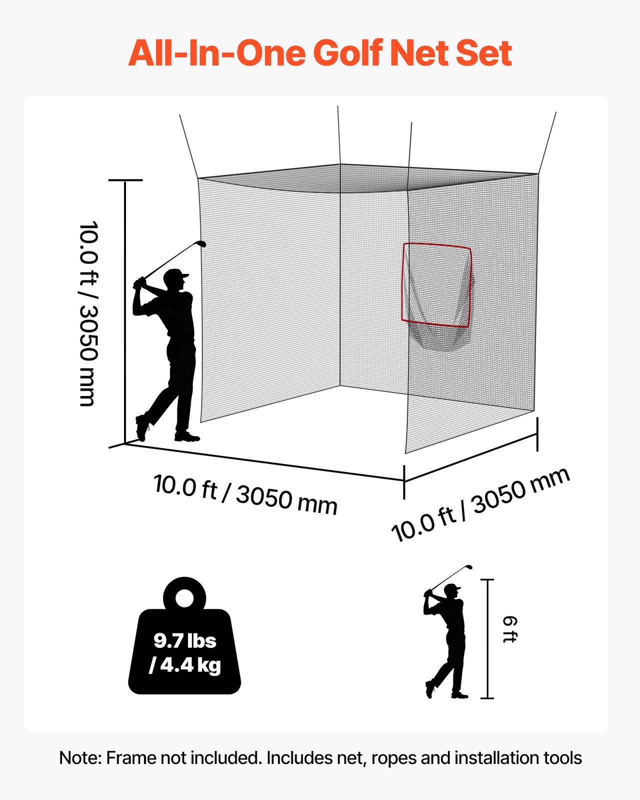 VEVOR Golf Batting Cage 10 x 10 x 10FT Golf Cage for Indoor Outdoor Backyard