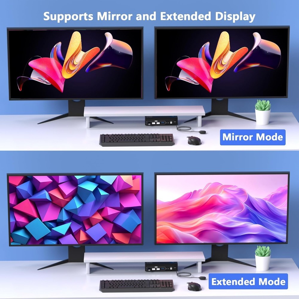 Compact HDMI DisplayPort KVM Switch – 2 PCs & 4 USB Ports – Easy Switch