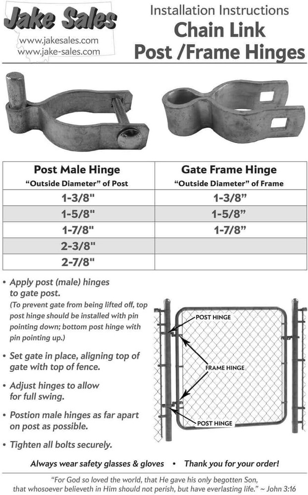 Durable 1-5/8" Galvanized Gate Hinge - Nut/Bolt Included for Installation