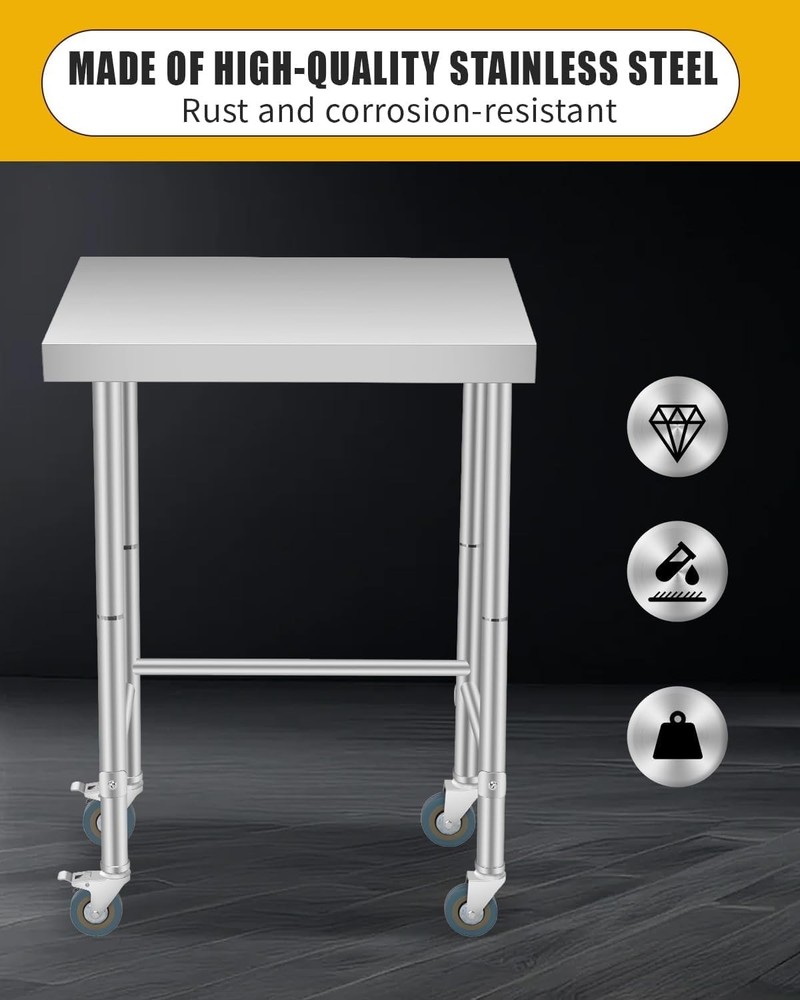 Stainless Steel Work Table, NSF Commercial Utility Worktable Rust Resistant