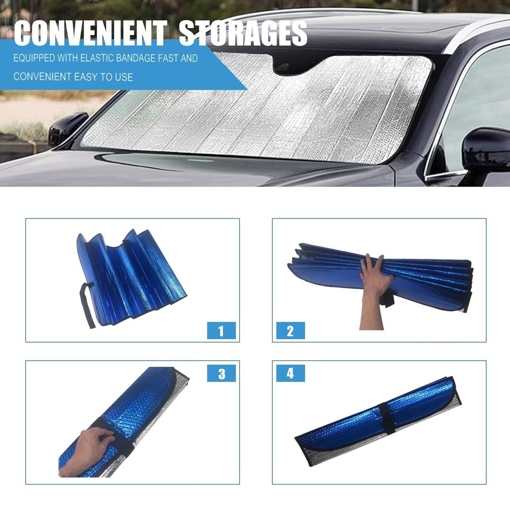 Windshield Sunshade - Foldable Reflective Sun Visor for Car - Protects Blue
