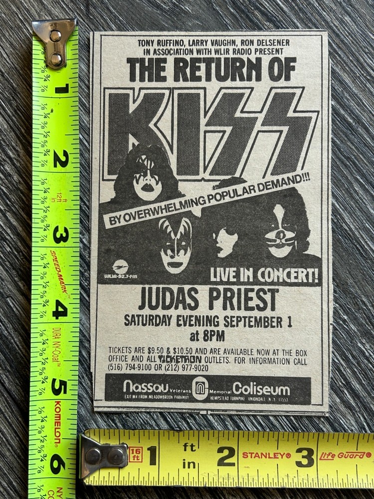 KISS Concert Ad Advert Dynasty Tour Nassau NY Sept 1 1979 Vintage Kiss Aucoin B
