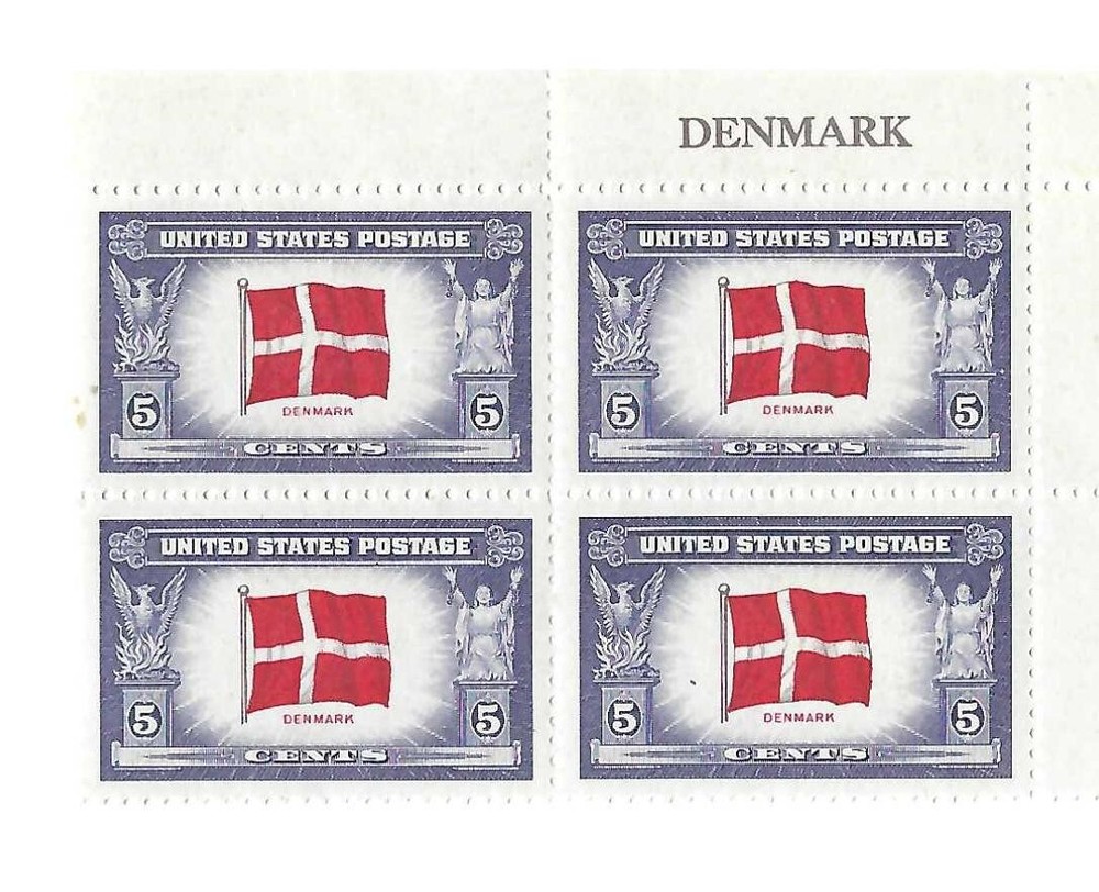 STAMP US SCOTT 920 "Denmark"  5 CENT 1943 MNH BLOCK OF 4