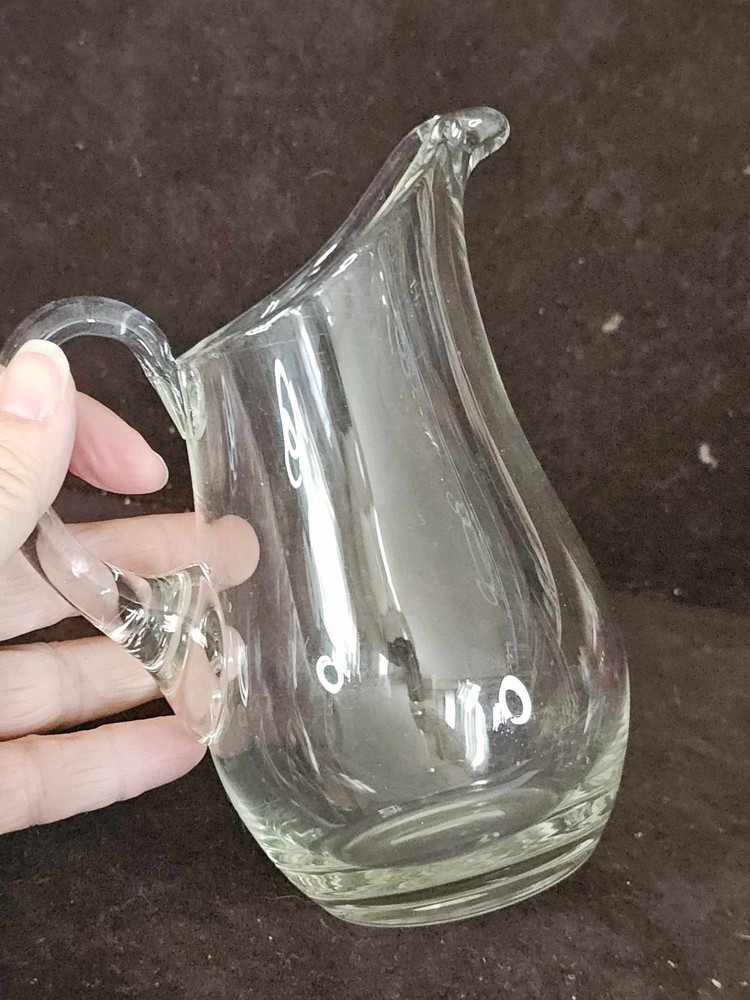Small Hand Blown Clear Glass Pitcher Applied Handle 6 3/8"T