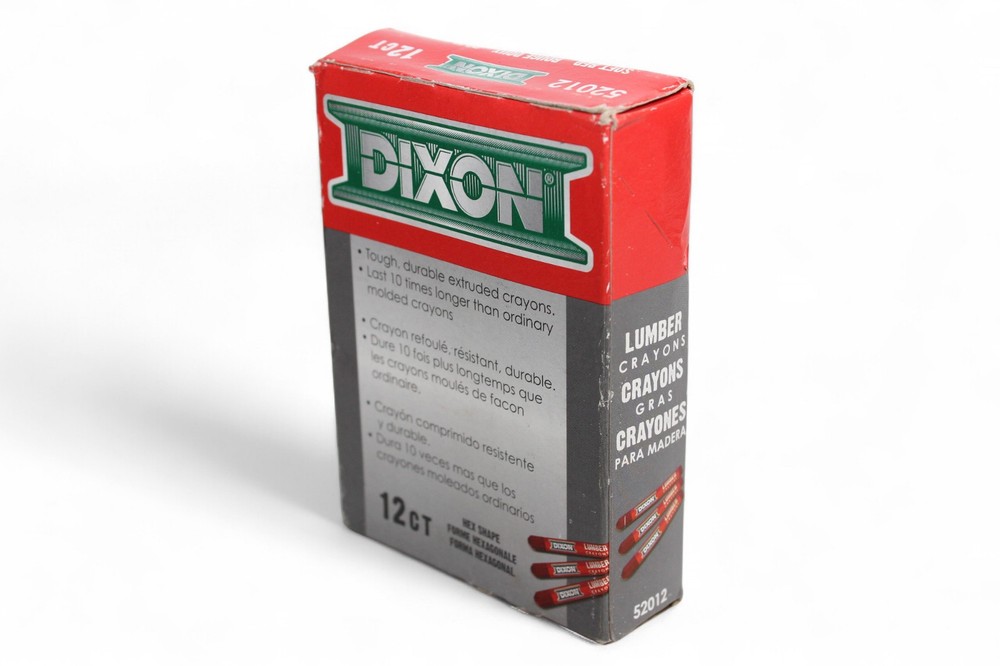 DIXON Soft Red Lumber Marking Crayons 12 Count 52012 Hex Shape 4.5" x 1/2" Hex