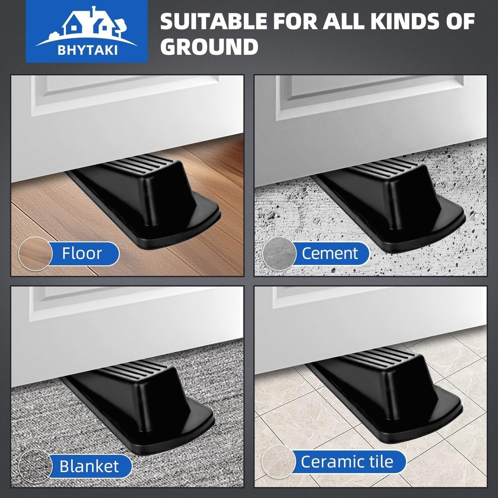 Rubber Door Stop Wedges - 2 Pack for All Floor Types - Safe & Effective