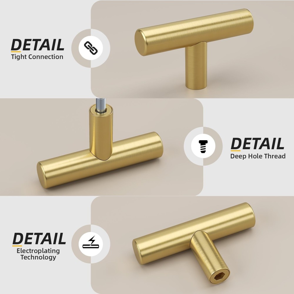 Goldenwarm 5Pack Single Hole Gold Cabinet Knobs and 5 Pack, ‎Brushed Brass
