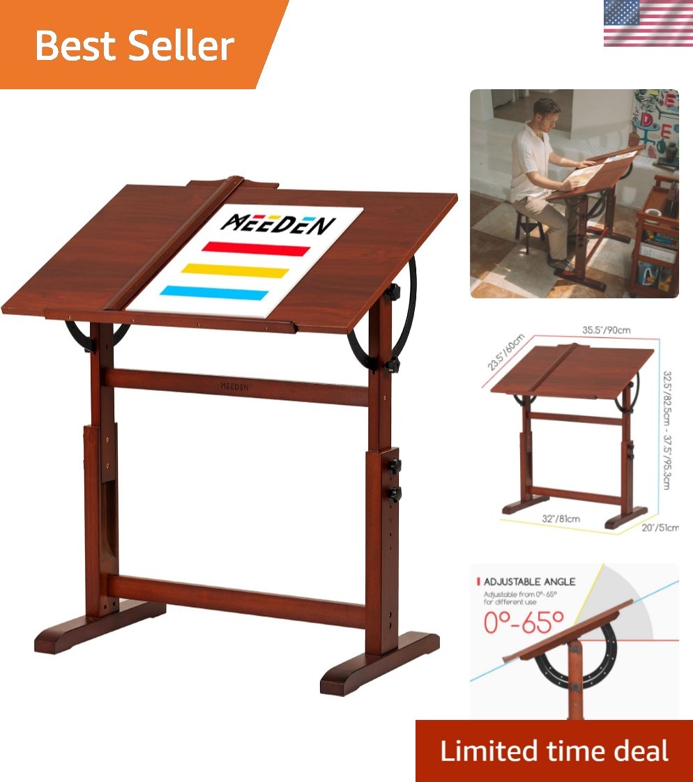 Vintage Wooden Drafting Table: 35.5" x 23.5'' Artist Drawing Table with Adjus...