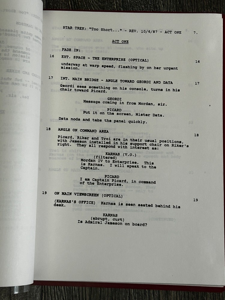 STAR TREK Script The Next Generation Too Short A Season Revised Final Draft 1987
