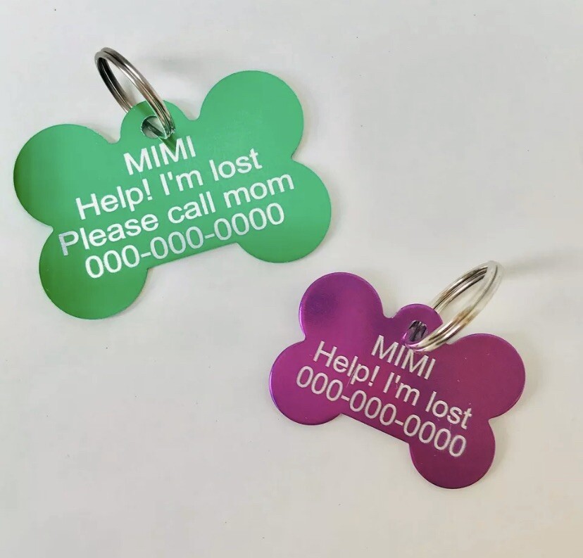 Custom Engraved Bone Dog Tag Pet ID Puppy Double Sided Engraving & split ring