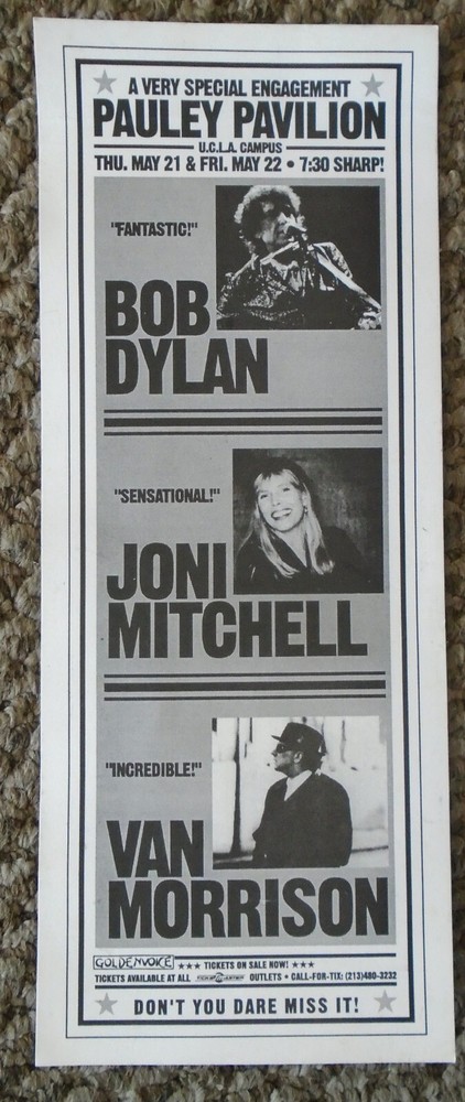 ORIGINAL CONCERT HANDBILL-PAULEY PAVILION-BOB DYLAN_JONI MITCHELL_VAN MORRISON