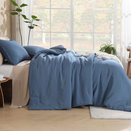 Comforter Full Size Set, 3 Pieces Lightweight Solid Full (79"x90") Haze Blue