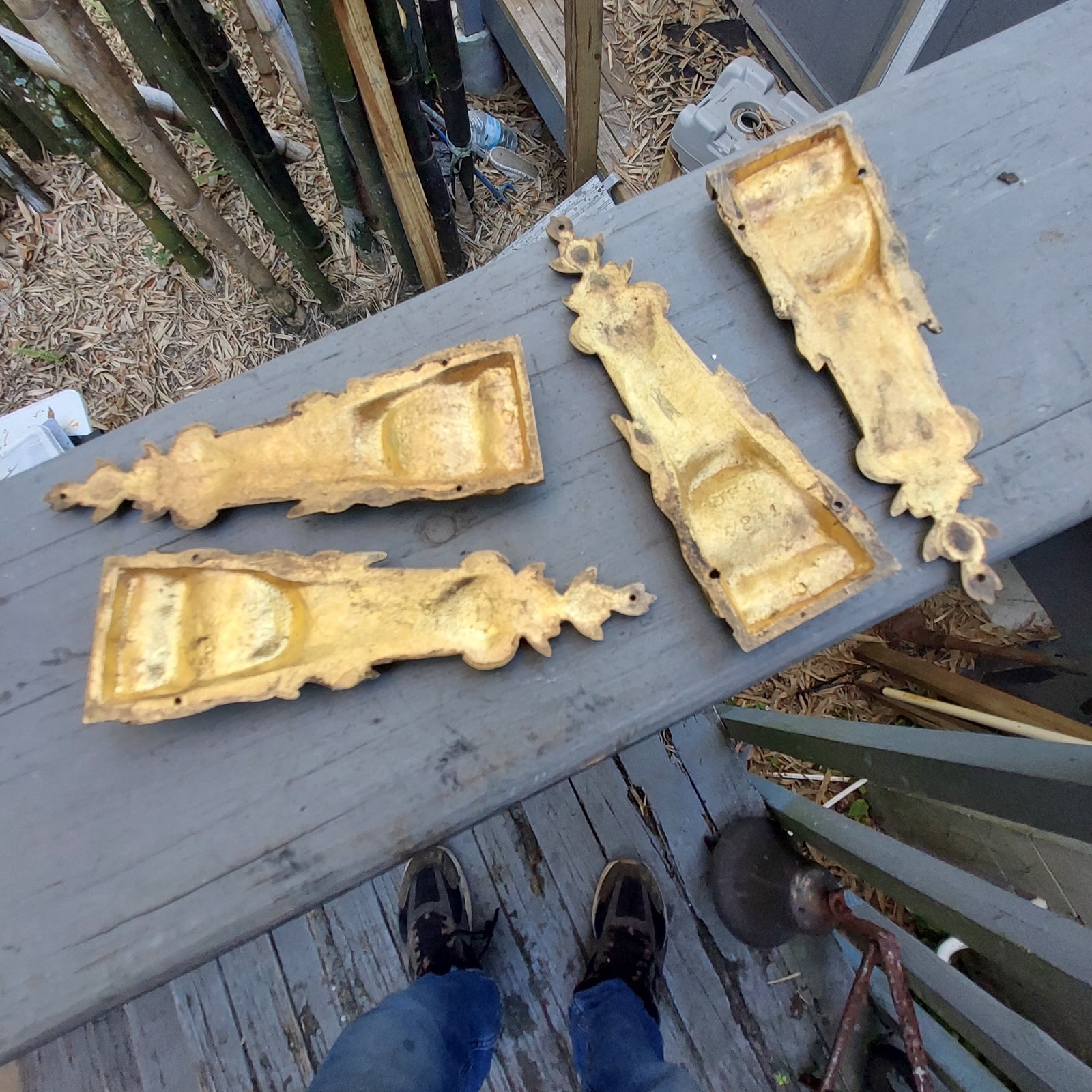 Antique Victorian Brass Furniture Trim Set Of Four Rococo