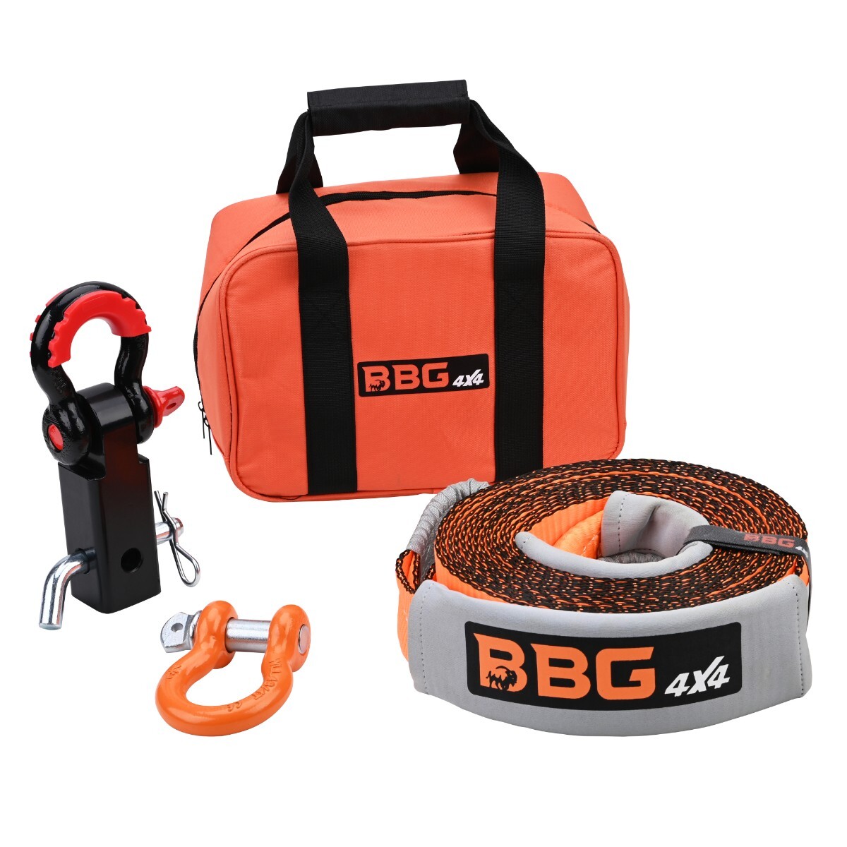 BBG4x4 Extreme Duty Tow Strap Recovery Kit: 3" x 30' Tow Strap + 1 Hitch Receive