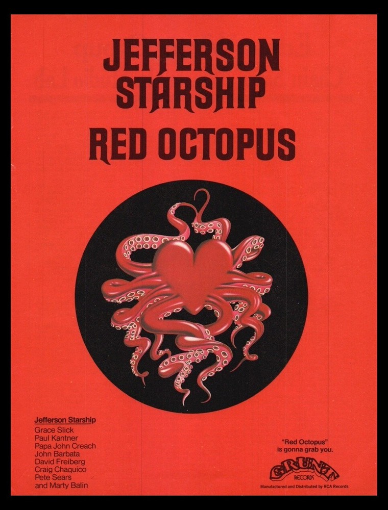 1975 Jefferson Starship-Red Octopus-Print ad / mini-poster/ art VTG Rock music