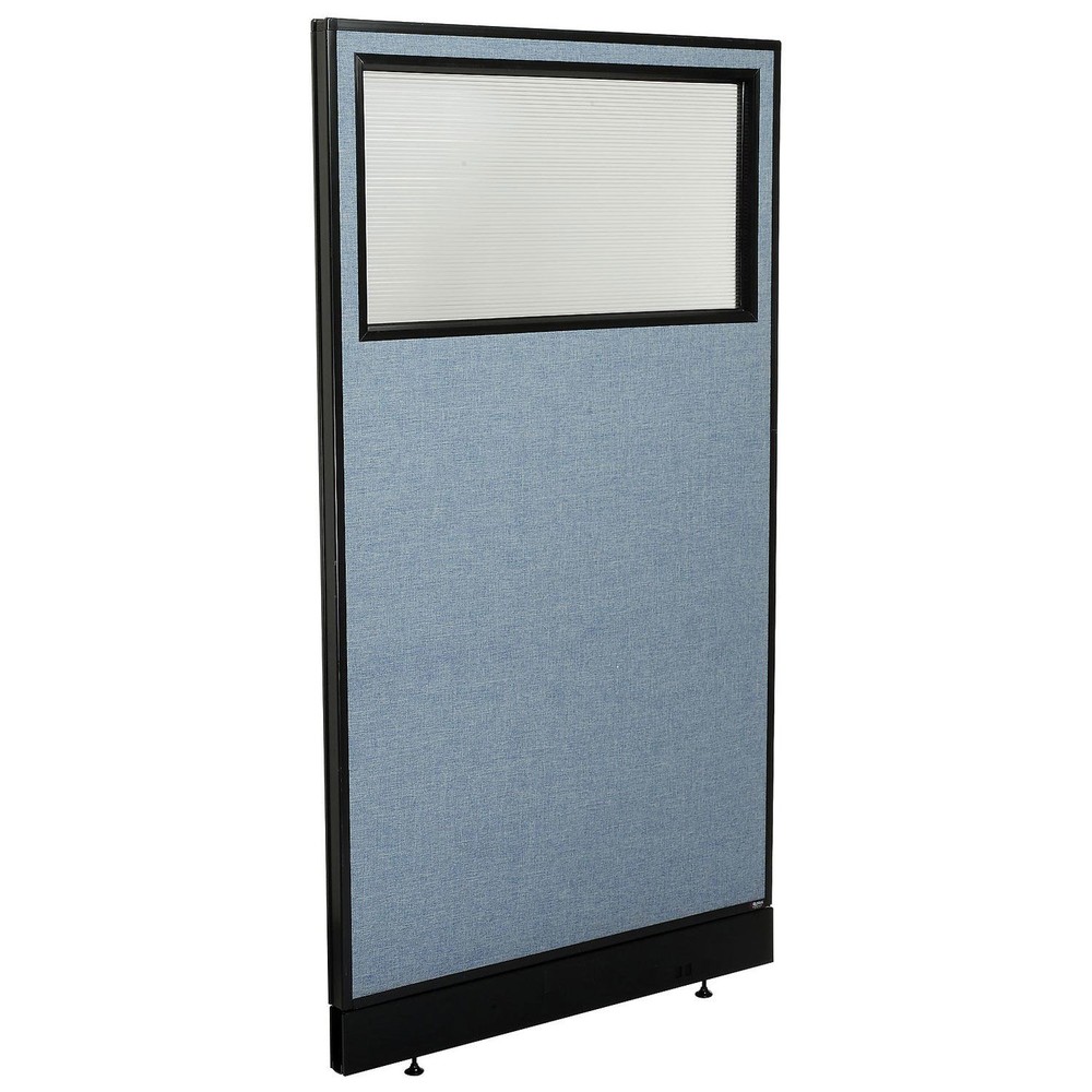 36-1/4"W x 64"H Office Partition Panel with Partial Window Pass-Thru Cable Blue