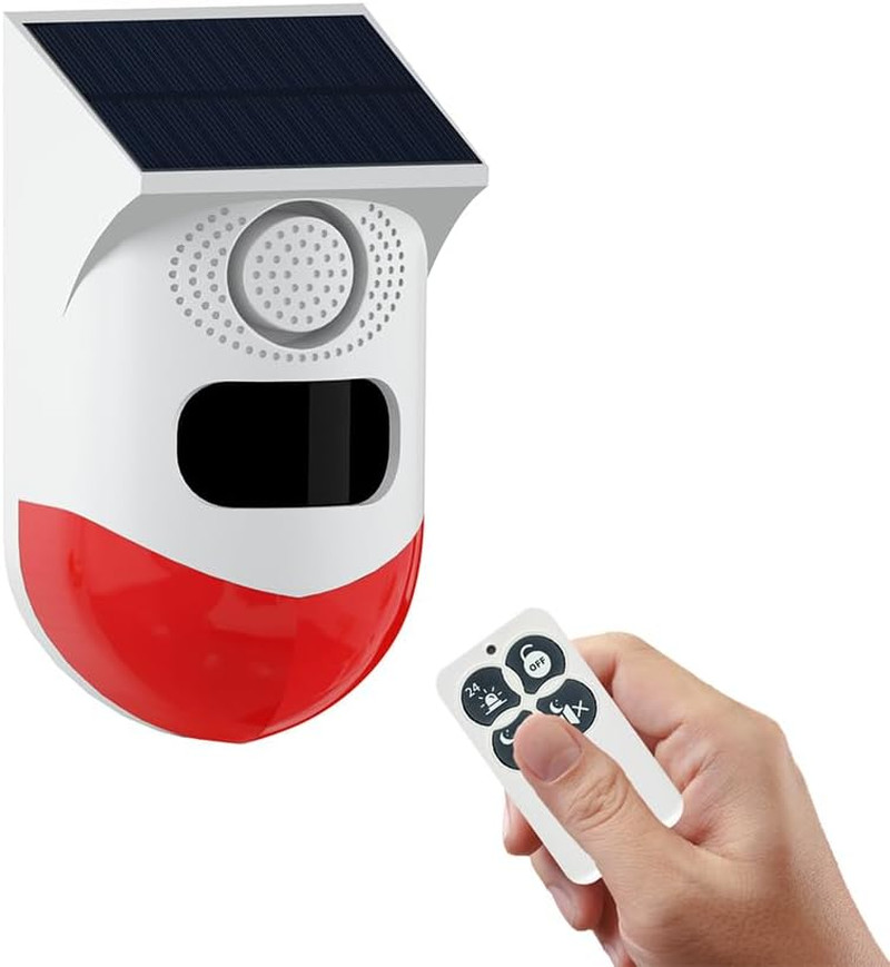 Solar Sound & Strobe Light Alarm with Motion Detector and Remote Controller 120D