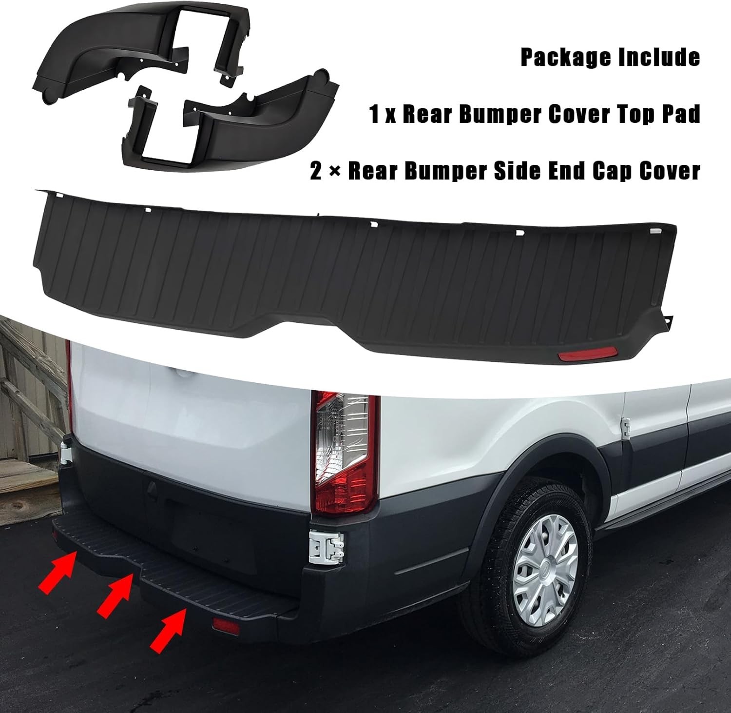 Rear Bumper Cover & Side End Cap Cover Compatible with 2015-2024 Ford Transit Pa