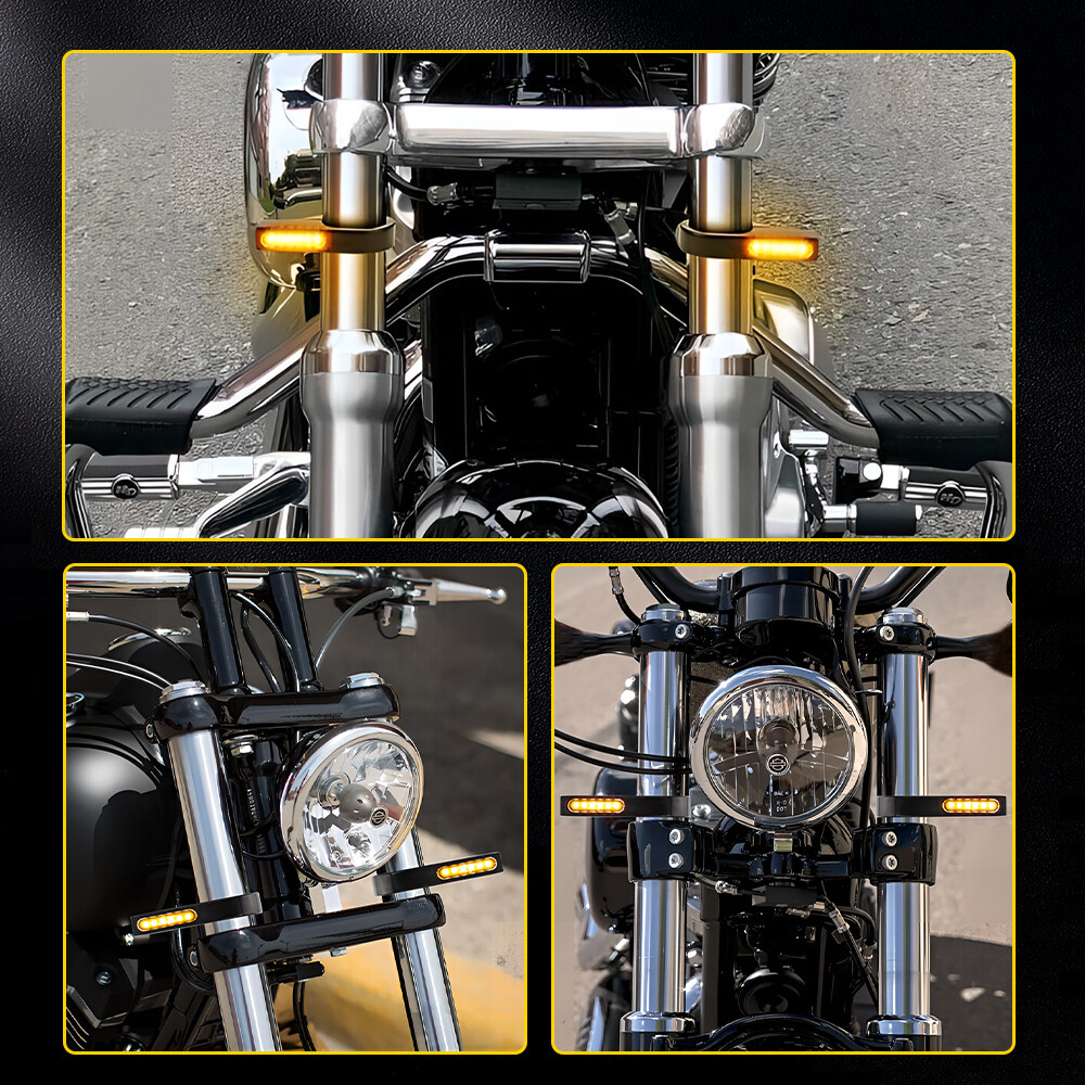 2X Front Motorcycle 39mm Fork White Amber LED DRL Turn Signal Light Indicator