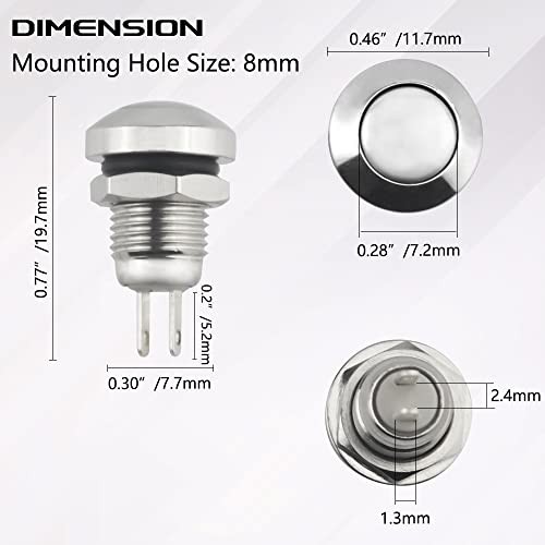 5 PCS 8mm Momentary Push Button Switch 1A 24V 1NO