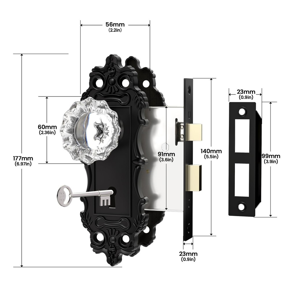 Antique Door Knobs Interior Mortise Lock Matte Black Door Knobs Crystal Glass...
