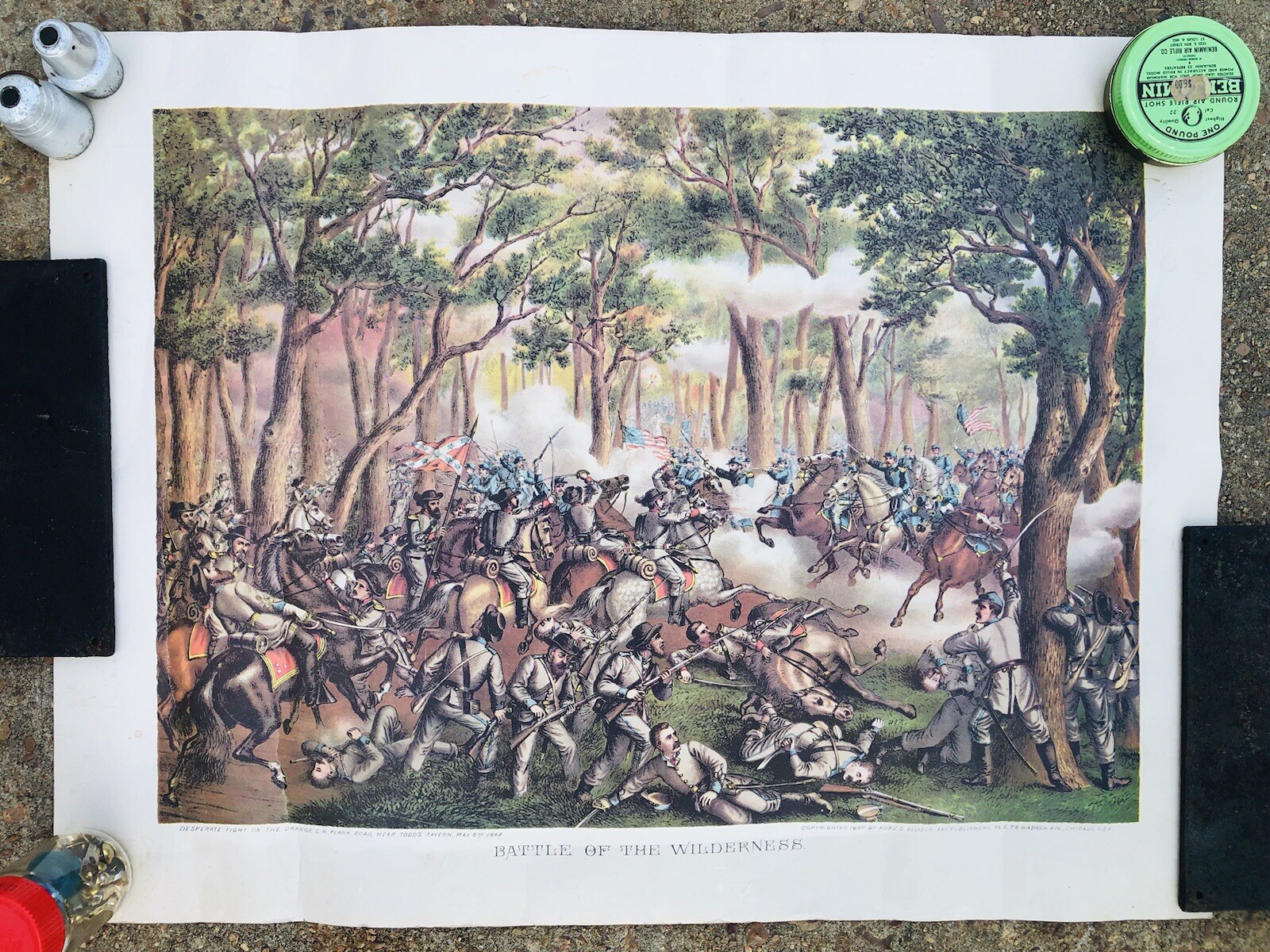 1887 Kurz & Allison "BATTLE OF THE WILDERNESS" 1864 Civil War Lithograph Print