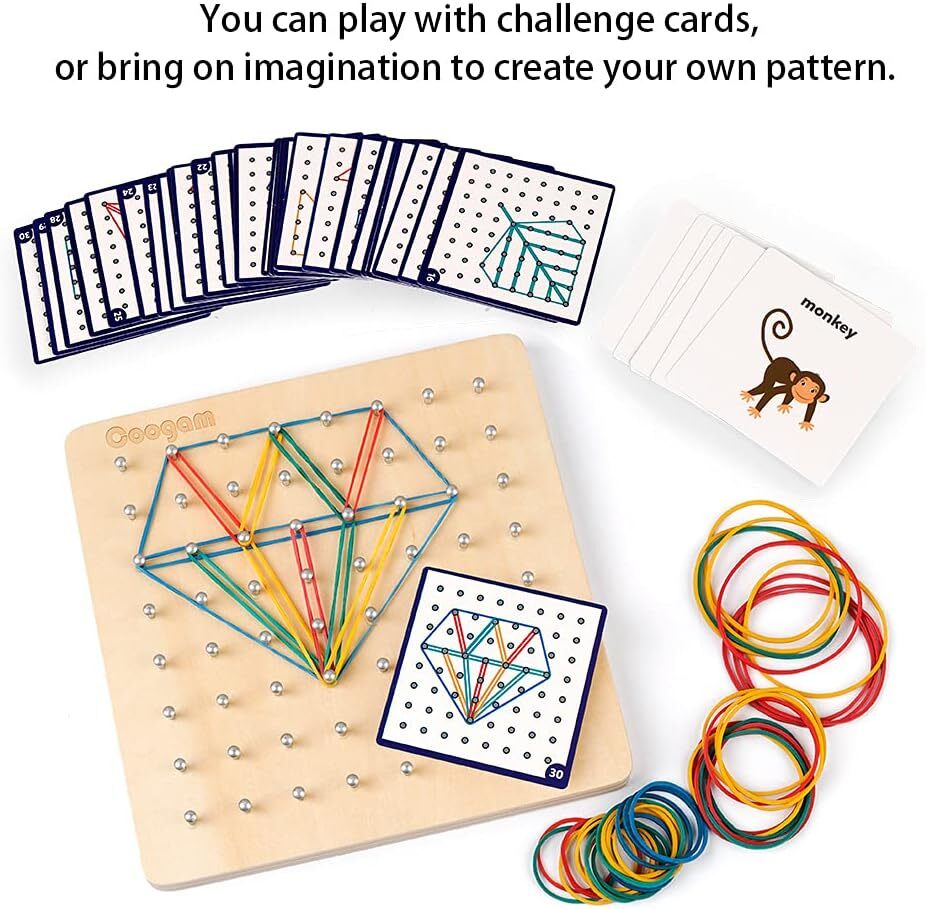 Wooden Geoboard Mathematical Manipulative Material Array Block–Pattern Card,Band