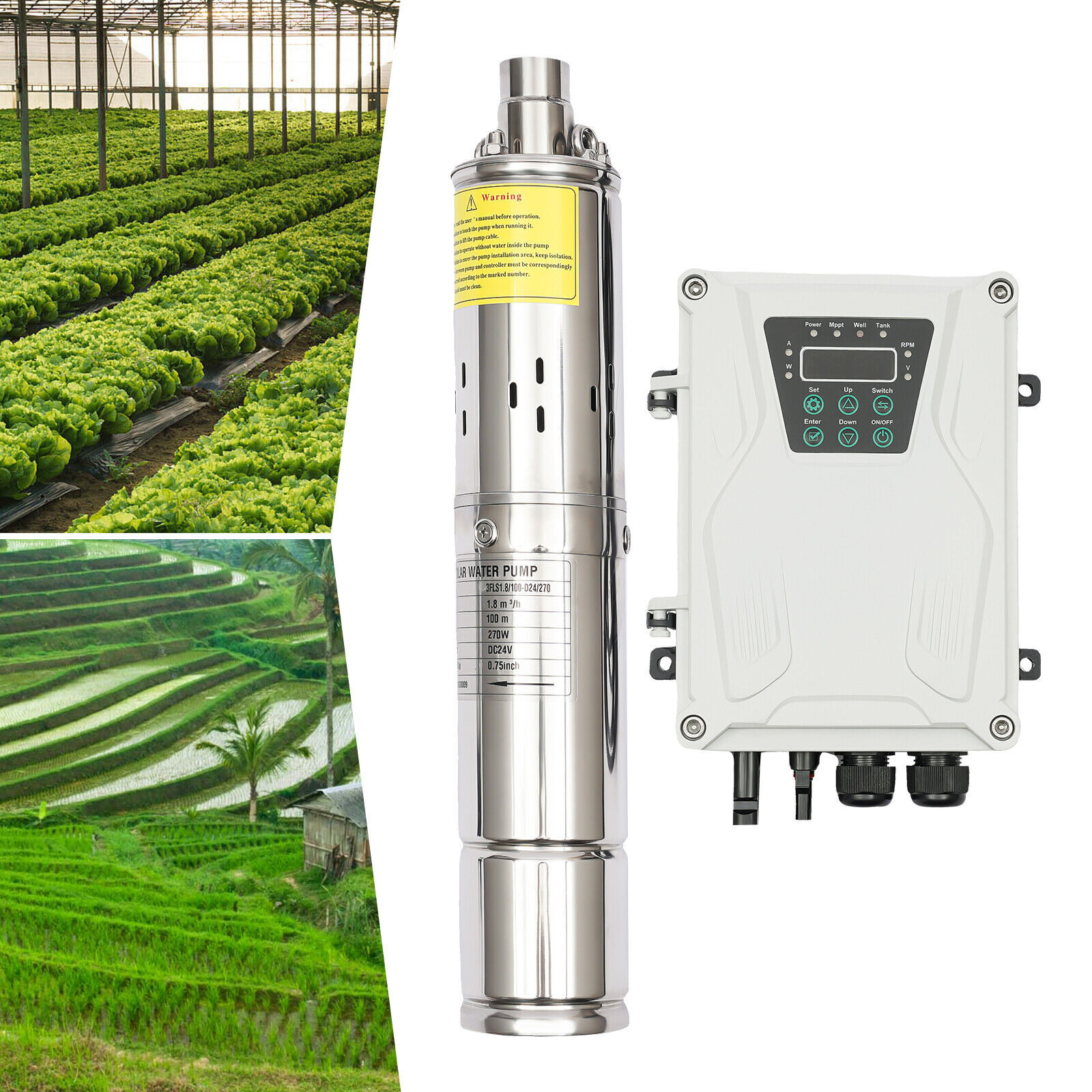 270W 3" DC 24V Solar Water Pump Submersible Deep Bore Well Pump+ MPPT Controller