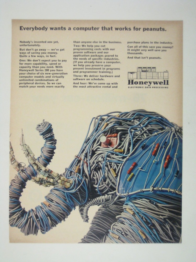 Honeywell Electronic Data Processing Ad Everybody Wants A Computer Works Peanuts