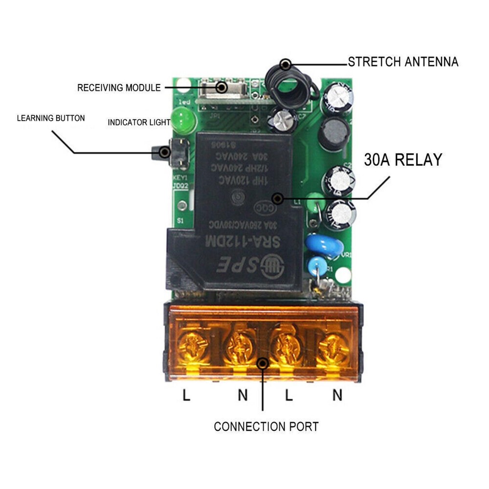 Remote Control Switch 90-220V RF Relay Receiver W/ Remote Control 100m Range