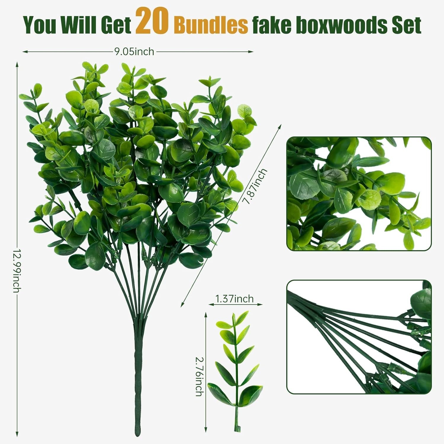 Artificial Boxwood Plants for Home Garden 20 Bundles