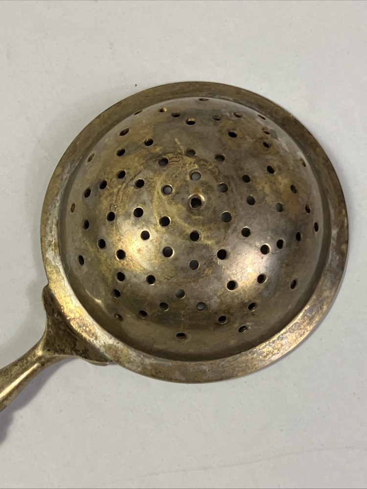 Vintage England Antique Brass Tea Strainer with Wood Handle